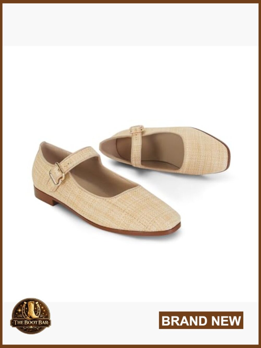 Women's Raffia Square Toe Buckle Strap Ballet Flats - Picture 5 of 6